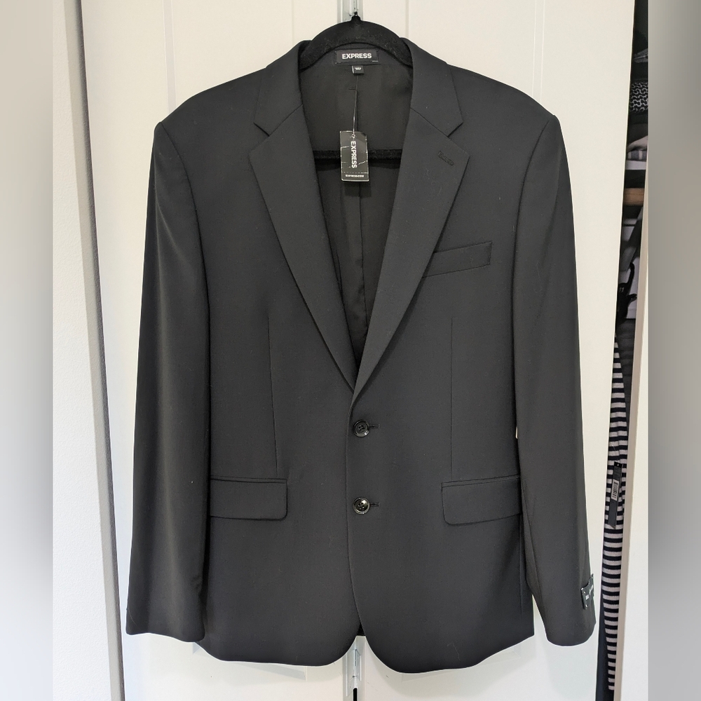 Express Men’s Black Extra Slim Fit Wool-Blend Modern Tech Suit Jacket Formal 38S - Picture 4 of 16